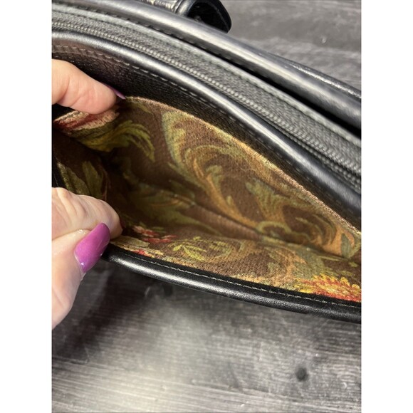 Vintage Brighton Purse Black And Brown Leather Handbag w/ Embossed Crocodile - Picture 6 of 12